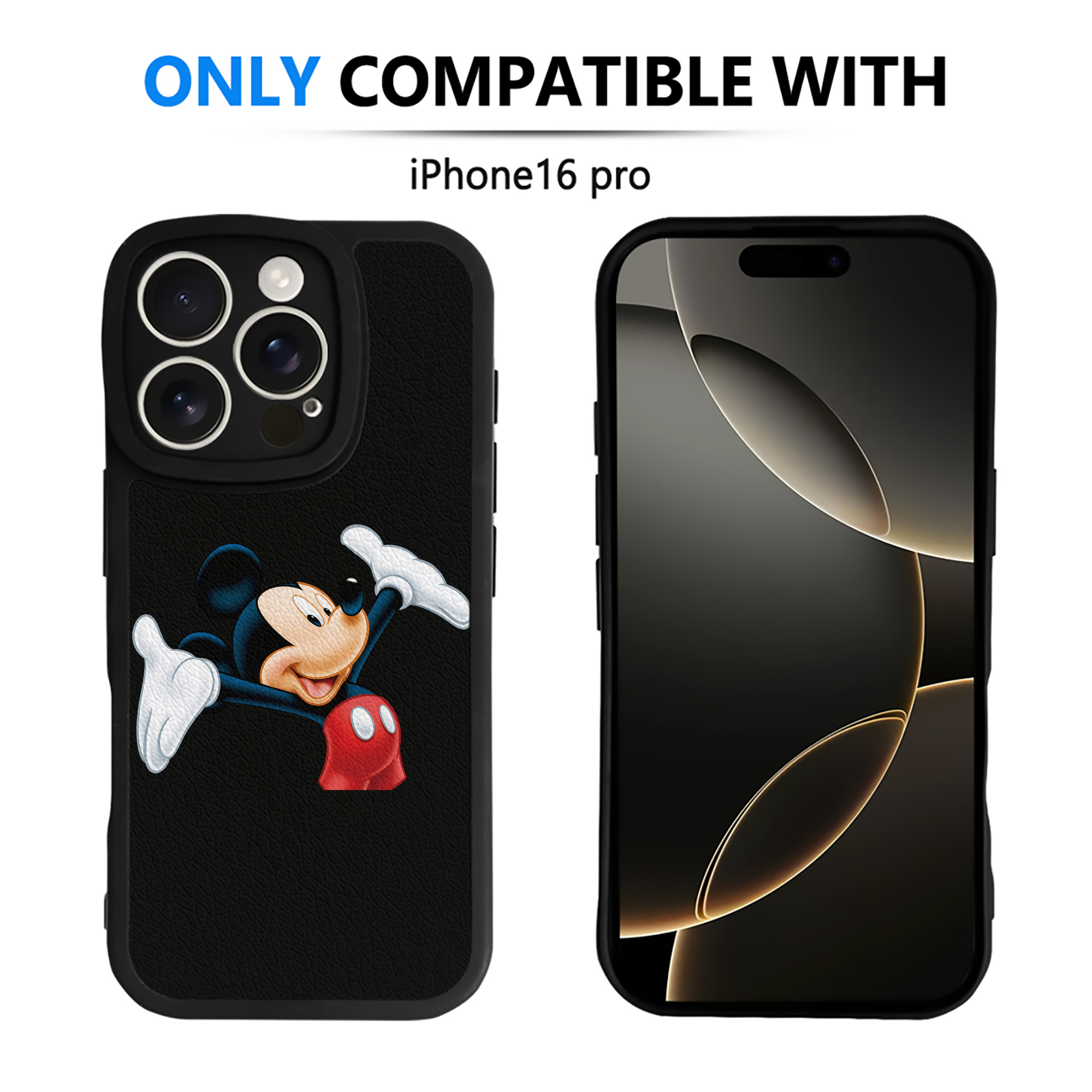 （画像用） ミッキーマウス Mickey Mouse 【iPhone 16シリーズ対応】シリコンスマホケース（レザー調） 材質：シリコン